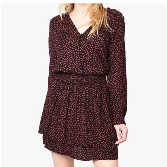 Rails Jasmine Enamoured Heart Mini Dress Women’s Size XS Black Red Smocked Waist - Picture 1 of 13